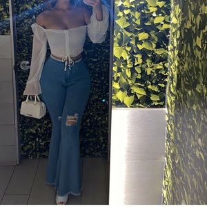 Light denim flared pants